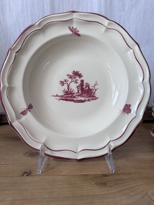 Gien France Paysages Roses Set of 6. (2) 9  salad and (4) 9  soup 