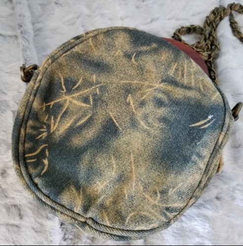Melie Bianco Anthropologie Round Denim Crossbody Purse With Rosette - Picture 3 of 8