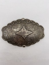 Silver Metal Western Etched Flower Swirl Pattern Belt Buckle