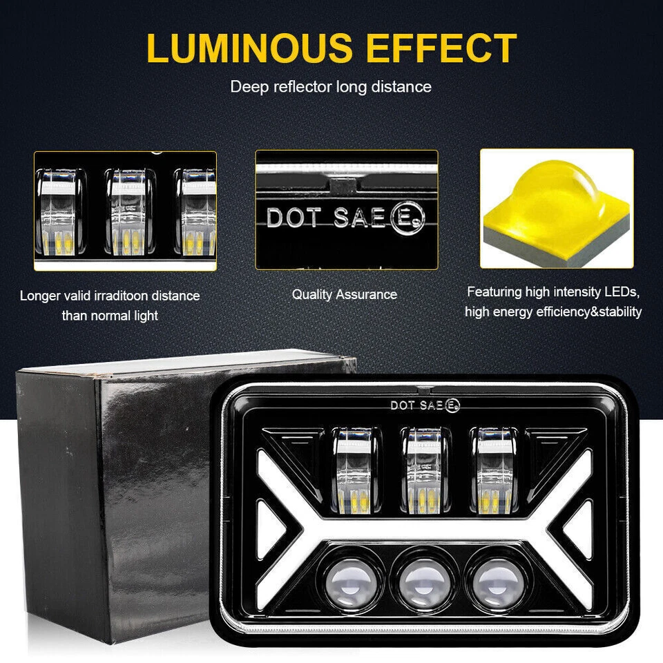 4 шт светодиодных фар дальнего/ближнего света дневного света указателей поворота для Nissan 720 1983-1986 DOT 4x6 дюймов - Изображение 4 из 4