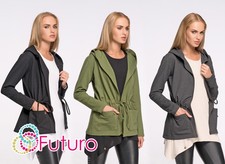 Womens Hooded Parka With Pockets Jacket Blazer Cardigan Hoodie Sizes 8-14 Fa480