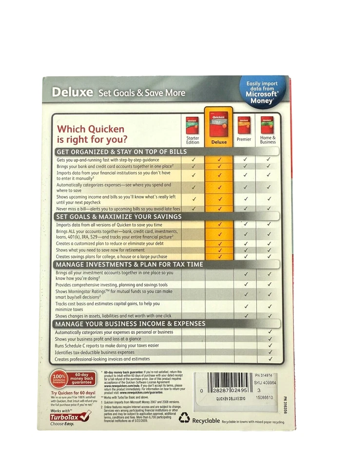 Intuit Quicken Deluxe 2010 For Windows XP/VISTA/7 & MAC - Image 2 of 3