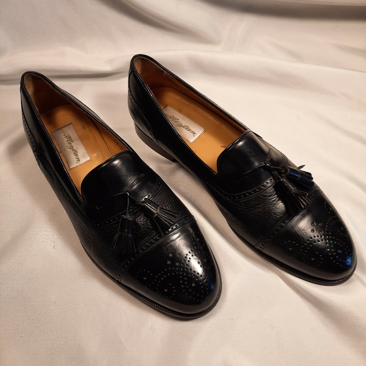 Mezlan Havana Black Dress Shoes Mens 15 W Spain Tassel Brogue Loafer Old Money Mezlan Havana Mens Sz 9.5 US Dress Tassel Loafer Brogue Cap  main image 4