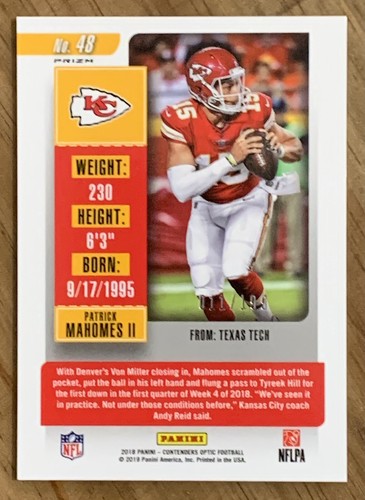 2018 Contenders #48 Patrick Mahomes Red Prizm 011/199 Chiefs Beauty🔥 - Picture 3 of 4