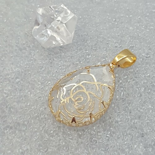 18K Gold Filled Stunning Italian Simulated Pollucite 18ct GF Camelia Pendant 2cm - Picture 9 of 11
