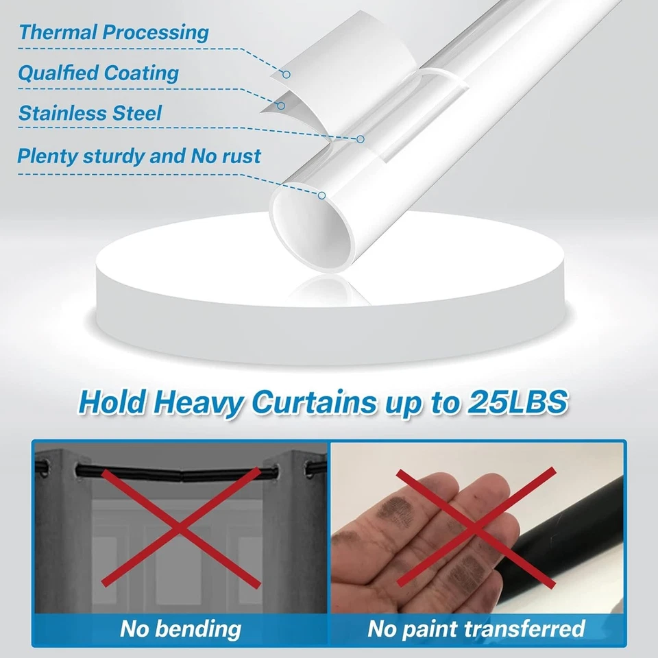 Varillas de cortina de acero ajustables blancas de 28 a 48 pulgadas con herrajes 2 paquetes Foto 3 de 4