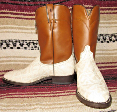 Mens Vintage Laredo Bone Elephant PRINT Leather Roper Cowboy Boots 8 D ...