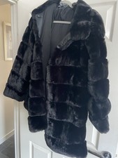 Bcbgmaxazria Panelled Hooded Fur Coat Black Size Xl