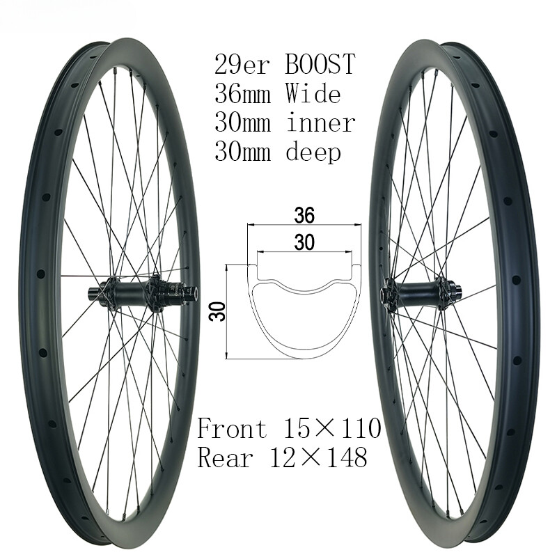 29er MTB Carbon Wheels BOOST Disc Tubeless 30mm Deep 36mm Wide 28H Ratchet 36T