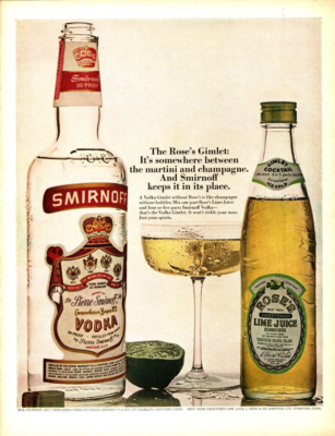 Vtg 1969 Rose's Lime Juice Print Ad Smirnoff Vodka Gimlet Cocktail