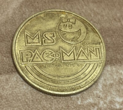 1982 World's Fair Miss PAC MAN Arcade Game Brass Token Coin Video Expo Knoxville