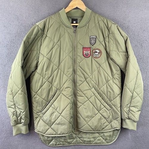 DC Shoe Company quilted Down Jacket size XL Green Badges Skate Surf
