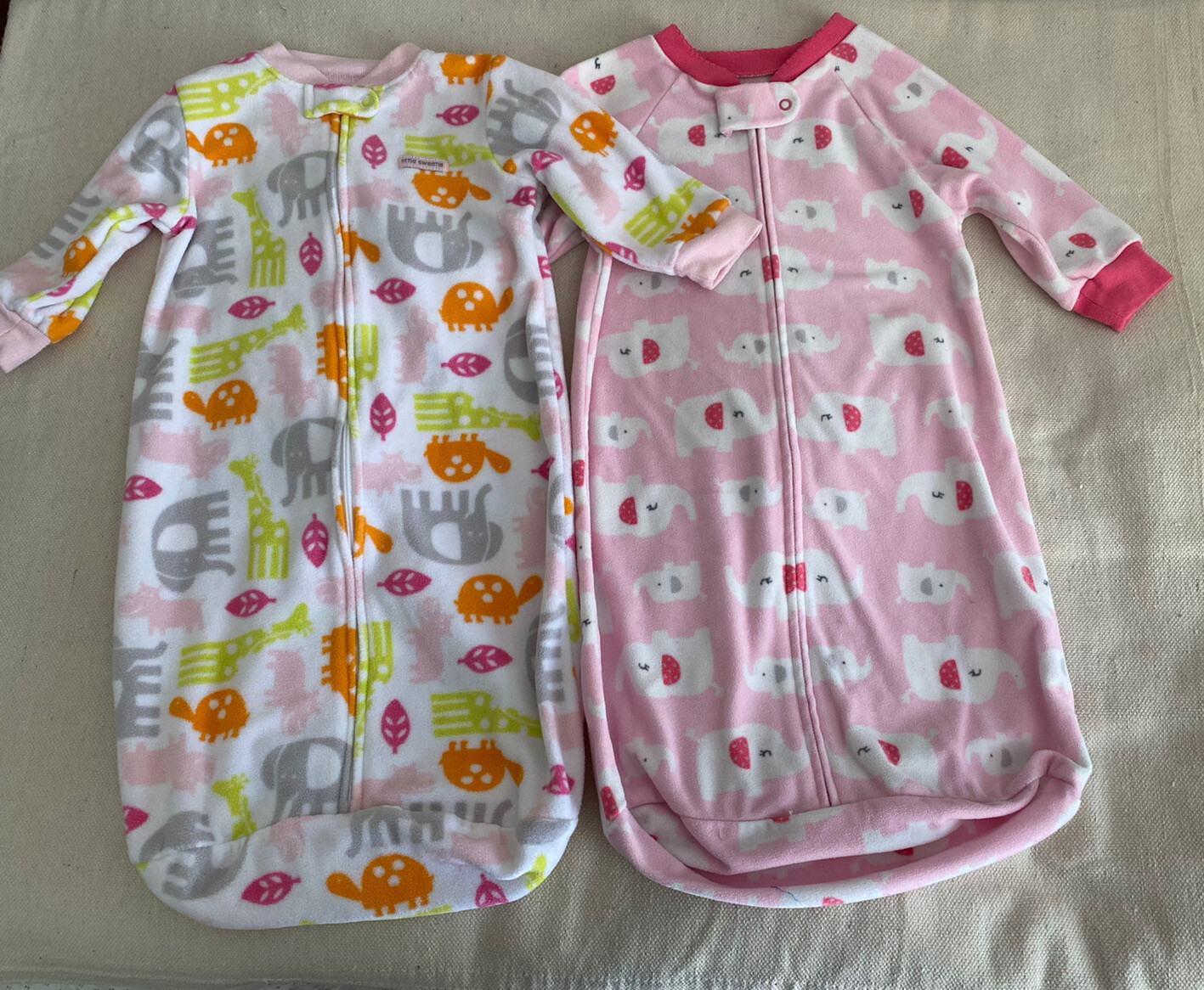 Lot Of 2 Fleece Sleep Sack Sleepers Size 09 OS Months Girls CARTERS