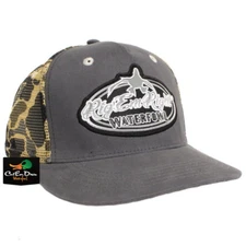 RIG'EM RIGHT WATERFOWL GRAY TRUCKER HAT WITH VINTAGE CAMO MESH AND LOGO PATCH 