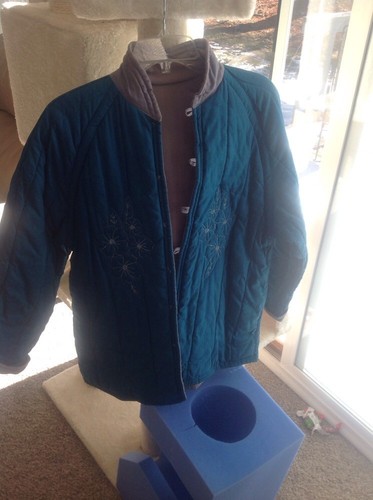 Panache , Indian , quilted , reversable jacket . Teal , gray , Large - Picture 4 of 12