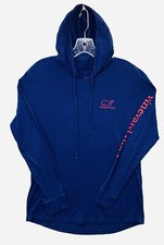 Blue Vineyard Vines Hooded Long Sleeve Shirt Pink Logo Spell Out On Sleeve Small