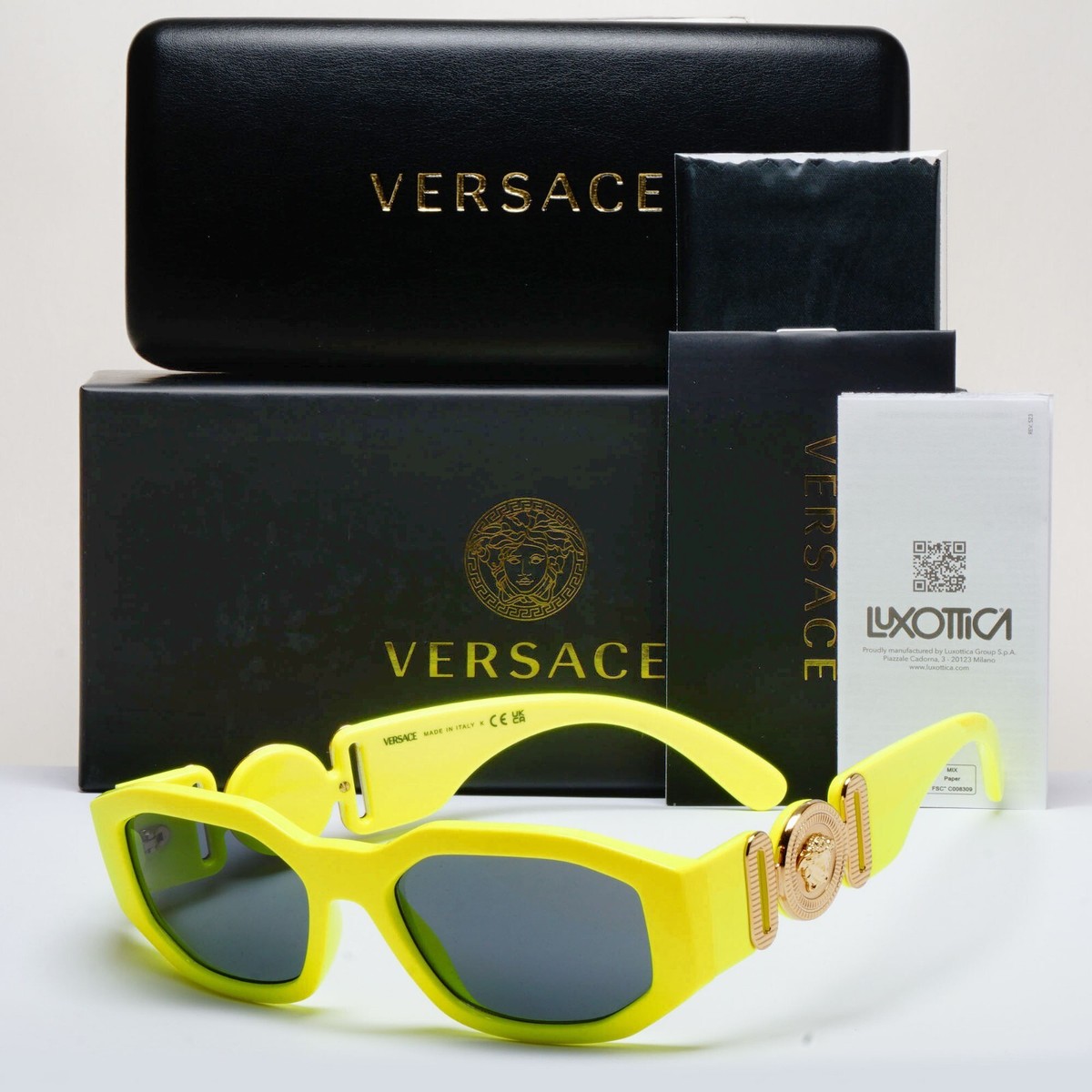 Versace Sunglasses Biggie Yellow Fluorescent Grey Gold Medusa VE