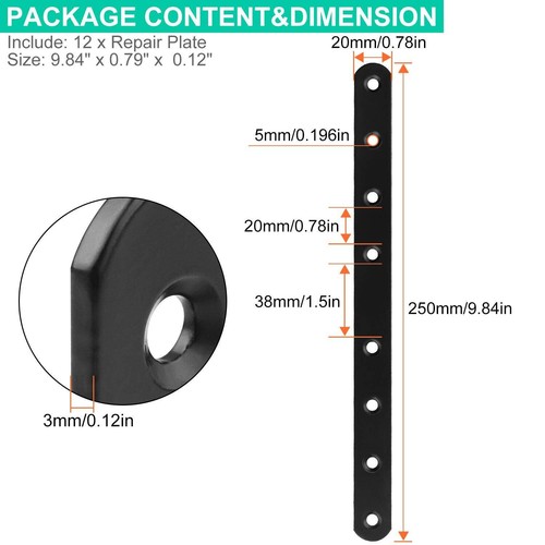 12pcs Mending Plates 10 Heavy Duty Flat Straight Brackets Black Metal Mending P - Picture 2 of 7