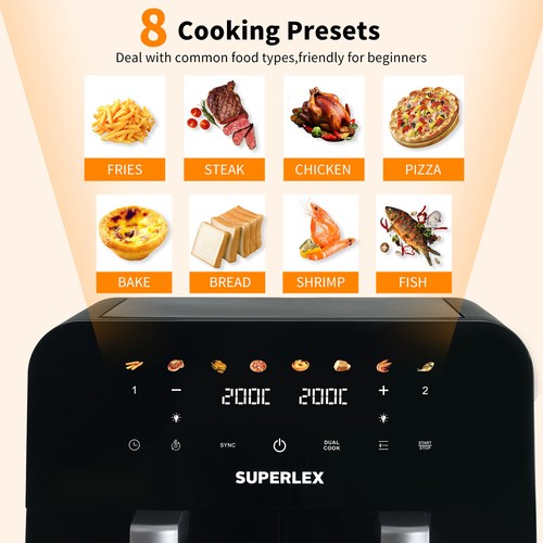 2400W Air Fryer Two Large Capacity Independent Baskets & Healthy OilFree Cooking - Picture 9 of 13