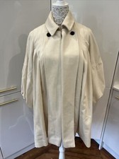 Matthew Williamson Wool Lined Coat Cream Ivory Size 14 Pleats Batwing Sleeves