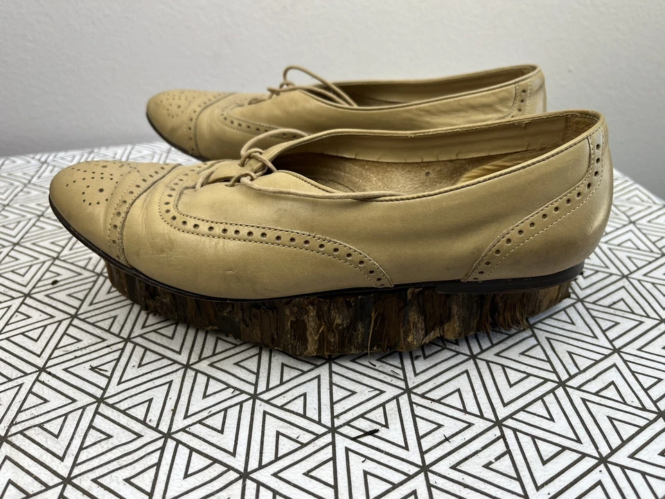 Zapatos Oxford de seda para mujer talla 9,5 cuero tostado hechos en Brasil de colección Foto 3 de 4