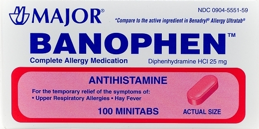 Major Banophen Diphenhydramine 25mg Minitabs 100 Count Compare to ...