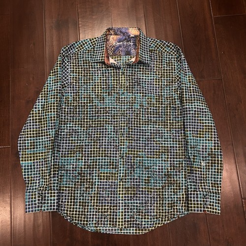 ROBERT GRAHAM Shirt Mens XXL Grid Classic Fit Flip Cuff Blue - Picture 2 of 8