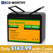 Eco-worthy 12v 100ah Lifepo4 Lithium Battery Bms 4000+ Cycles For Rv Solar Panel