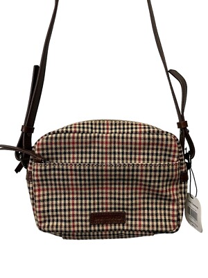 NWT Baekgaard Colby Plaid Brown Red Cream Crossbody Purse Bag Leather Handbag