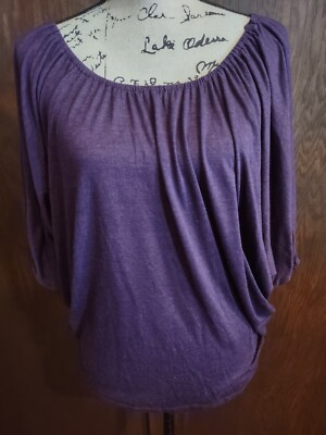 Costa Blanca Eggplant Purple Top Size Medium Puff Dolman Sleeve Blouse Loose