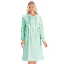 Paisley Print Pintuck Long-Sleeve Flannel Nightgown with Pearlized Buttons