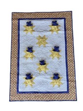 Handmade Baby Quilt Teddy Bear Star Pockets Quilt 53.5x38  Whimsy Nursery OOAK