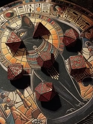 ~Mystical Gaming Dice ~ Set of 7 D&D Dice ~ Black with Red Accents