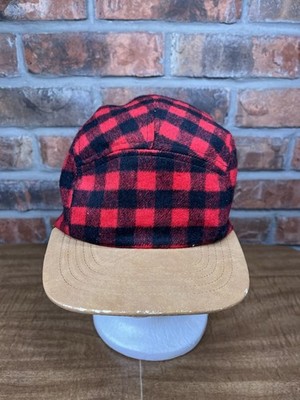 5-Panel Red Plaid Wool Blend Lumberjack PNW Men s Medium SnapBack Hat Flannel