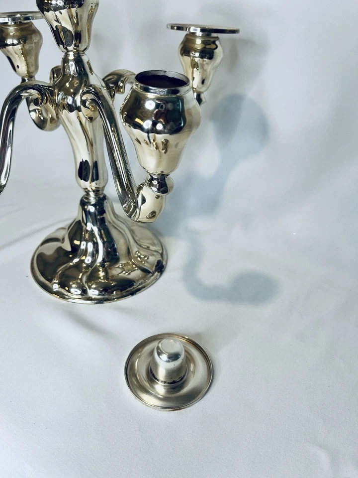 Candelabro Chapado en Plata EP Latón Alemania Estampado 5 Brazos Art Deco Barroco Antiguo Foto 4 de 4