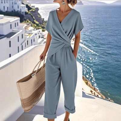 Fashion Solid Color Irregular Short Sleeve Suit