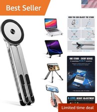 4-in-1 Foldable Laptop Stand Magnetic Phone Holder Silver for MacBook iPad