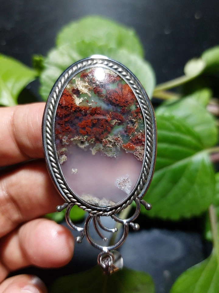 Colgante de ágata musgo escénico tamaño 31x41x5 mm Foto 4 de 4