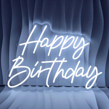 Large Happy Birthday Neon Sign - LED Light for Party Backdrop 21.65"x14.96