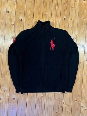 Polo Ralph Lauren | Big Pony Zipper | S | Sehr gut | Schwarz-Rot | 100% Wolle