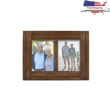 Rustic Distressed Walnut Wood Double Photo Frame Wall/Tabletop Display New