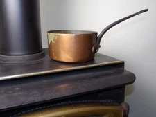 Antique Late 19th Century Copper Pot/Sauce Pan Cast Iron Handle Made in France