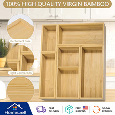 Bamboo Cutlery Silverware Flatware Utensil Tray Drawer Kitchen Organizer Storage
