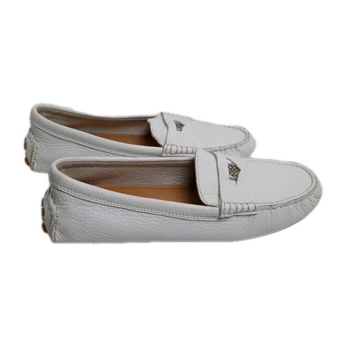 Coach White Leather Driving Moccasin Women 7.5 Nicola Penny Loafer Preppy slipon