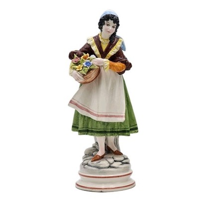 Ethan Allen Capodimonte Style Lady w/ Flower Basket 13.5'' Italian Figurine VTG