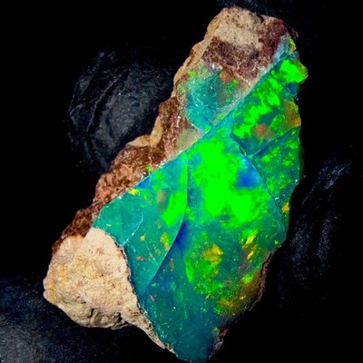Ethiopischer Opal Roh, Black Fire Opal Naturstein 10 Ct 23x13 mm