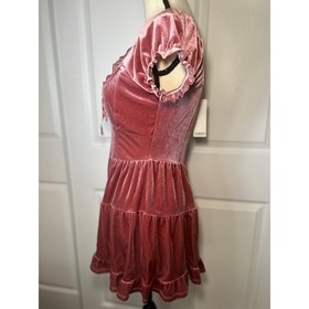 NWT Urban Outfitters Pink Velvet Lace Corset Tiered Babydoll Puff Romper Small