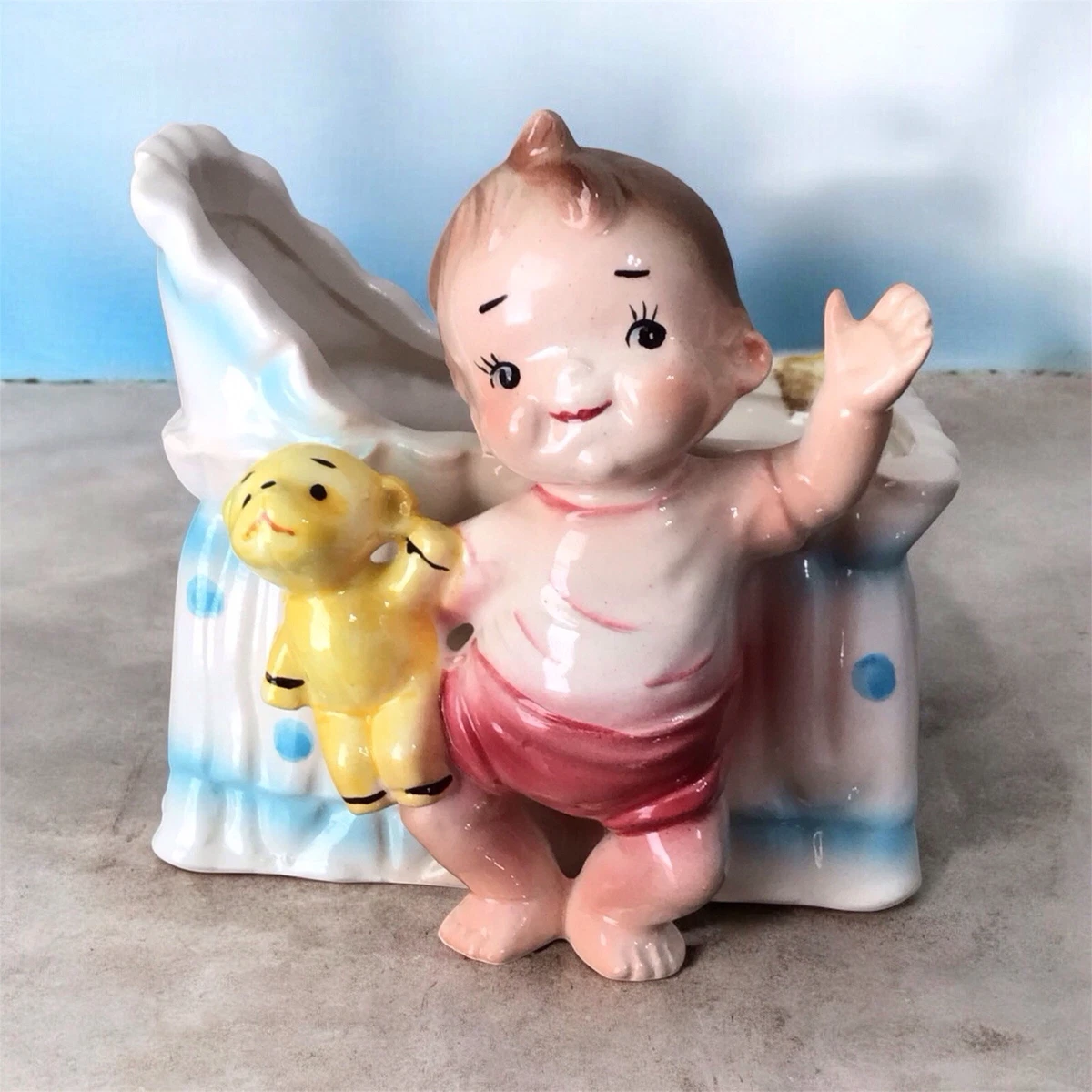 Vintage Japan Nursery Planter Baby Boy Teddy Bear Napco Ceramic | eBay