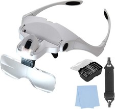 LED Head Magnifier, Hands Free Headband Magnifying Glass for Craft Hobby Reading