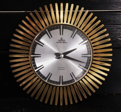 Meister Anker Wanduhr Sunburst Chrometron Quarz 29,5 cm Mid-Century #W - Bild 1 von 4